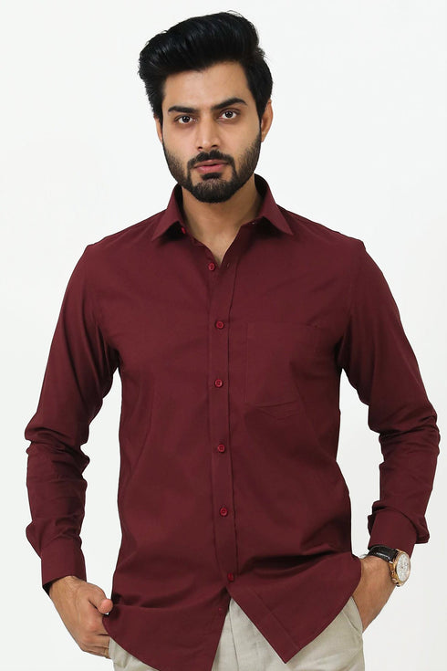 Veshbhoshaa Bluebird Men'S Maroon Cotton Lycra Formal Shirt